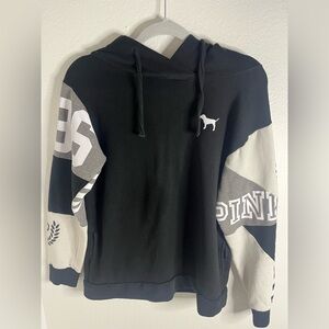 PINK Victoria’s Secret 🐶 Colorblock Hoodie 🖤 Gray White Pullover – XS